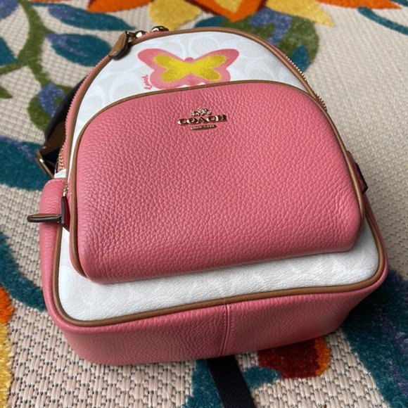 Coach Mini Court Backpack In Signature Canvas With Butterfly Chalk / Taffy Multi - Picture 16 of 16
